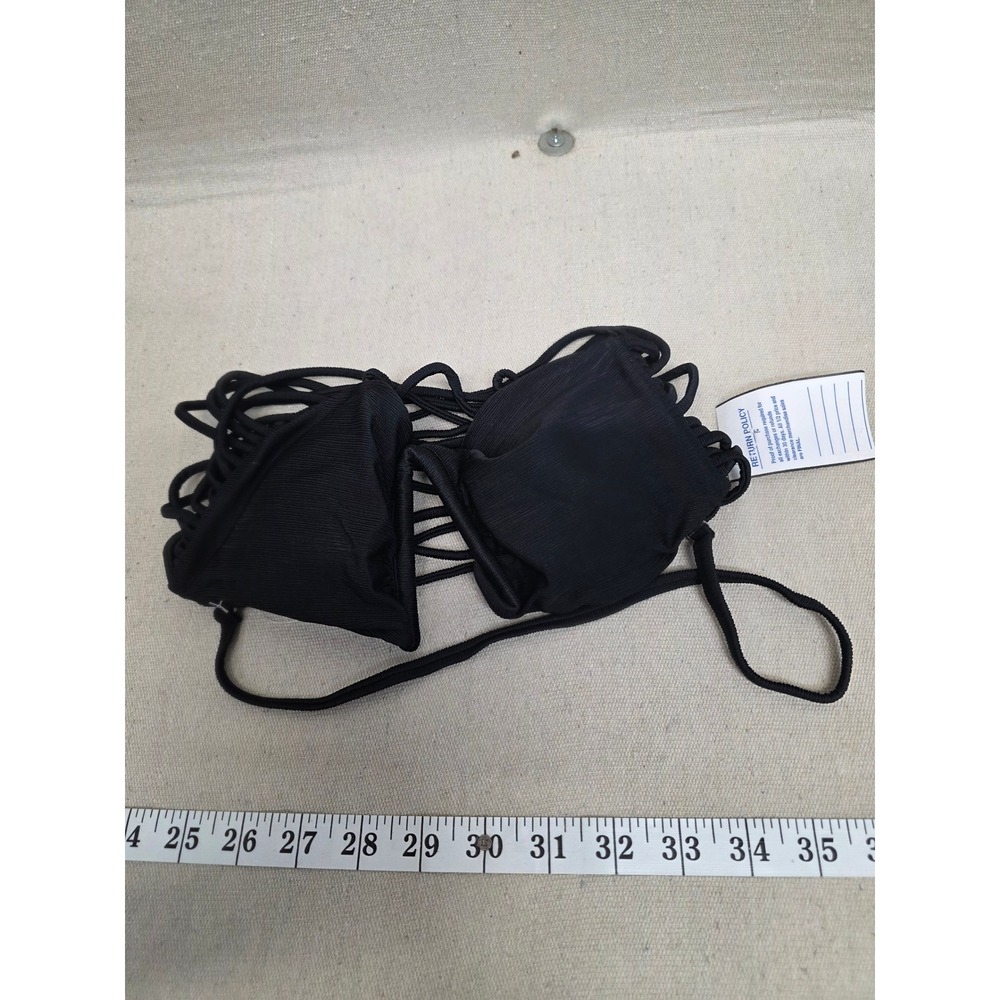 Cape Robbin Womens Black Ribbed Multi Strap‎ Cage Triangle Bikini Top Size S/P